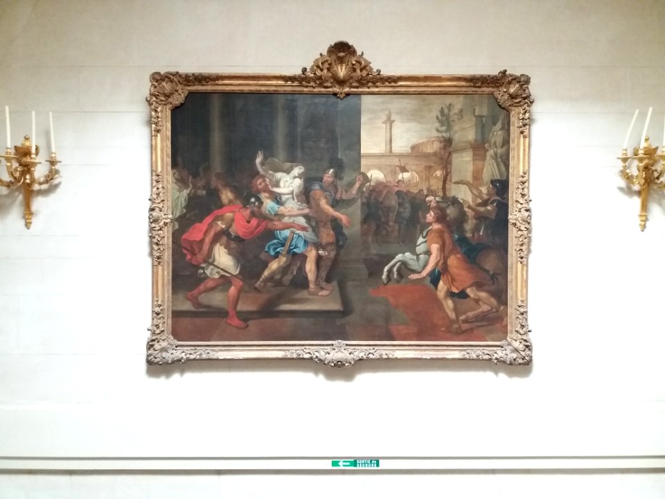 Lyon 2e - Hôtel de Villeroy, escalier avec trois tableaux, tableau du milieu