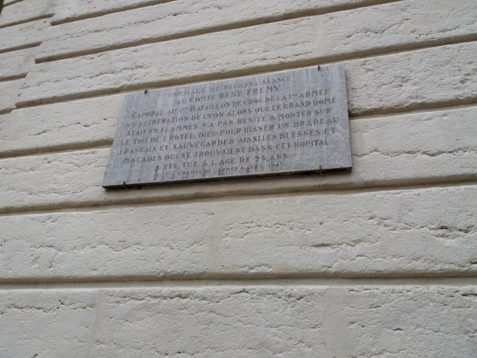 Lyon 2e - Grand Hôtel Dieu - Cour Saint Henri, plaque au comte René Frémy