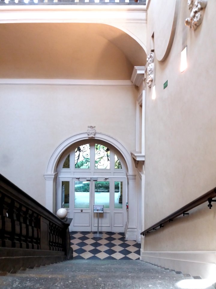 Lyon 1er - Palais Saint-Pierre, escalier d'honneur des Dames de Saint-Pierre, première volée depuis le premier palier