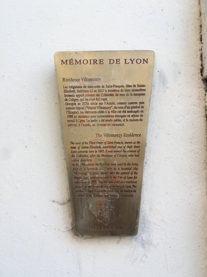 Lyon 1er - Montée Saint Sébastien, plaque Mémoire de Lyon, Résidence Villemanzy