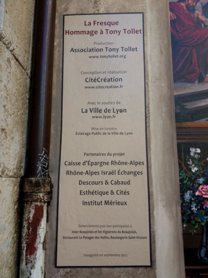 Lyon 1er - Rue Pareille - Freque Hommage à Tony Tollet - Information
