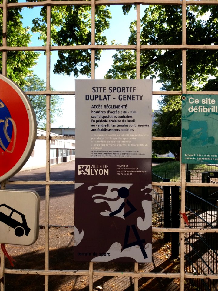 Lyon 1er - Site sportif Duplat-Genety, plaque
