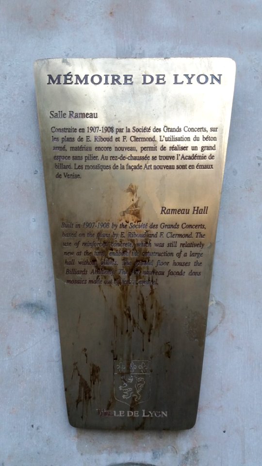 Lyon 1er - Salle Rameau - Plaque Mémoire de Lyon