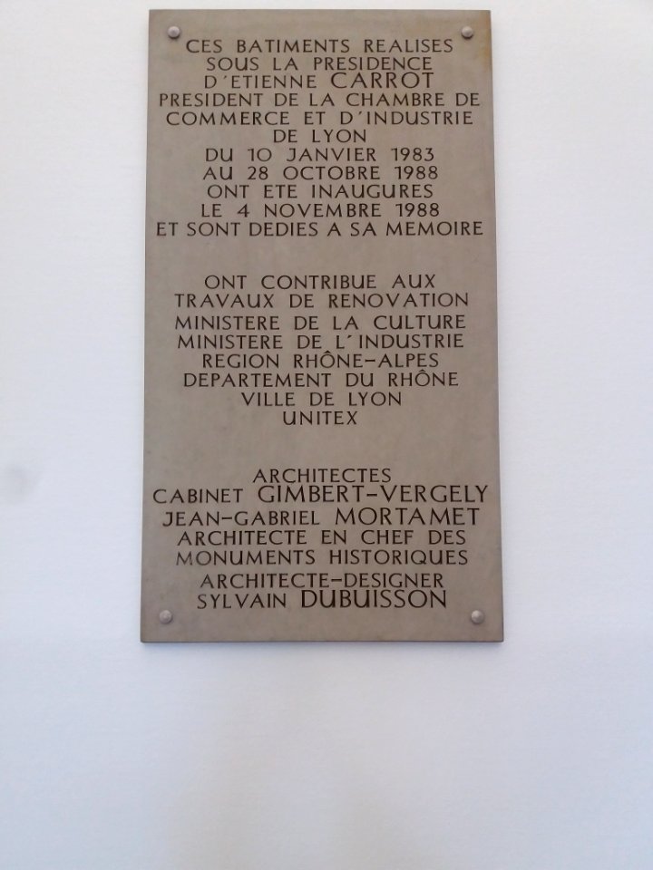 Lyon 2e - Musée des Tissus et des Arts décoratifs, plaque à Étienne Carrot