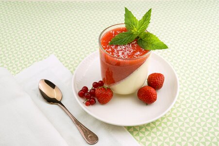 Pudding spoon strawberries photo