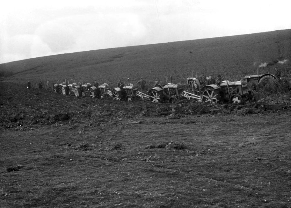 Line of tractors ploughing (1293953)