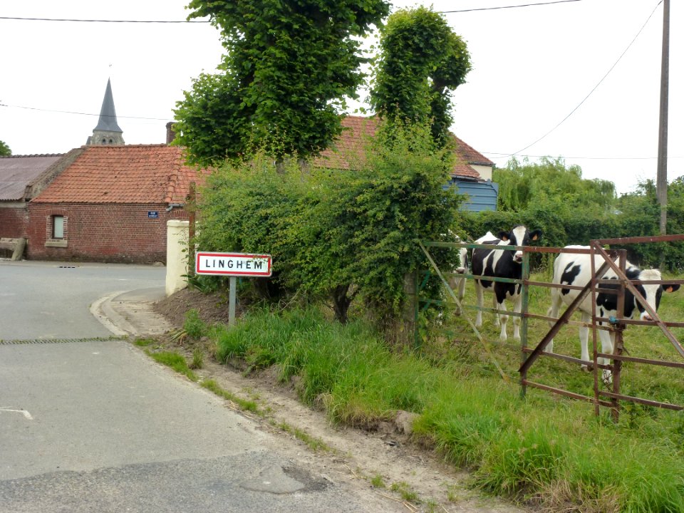 Linghem (Pas-de-Calais) panneau d'entrée, tour de l'église