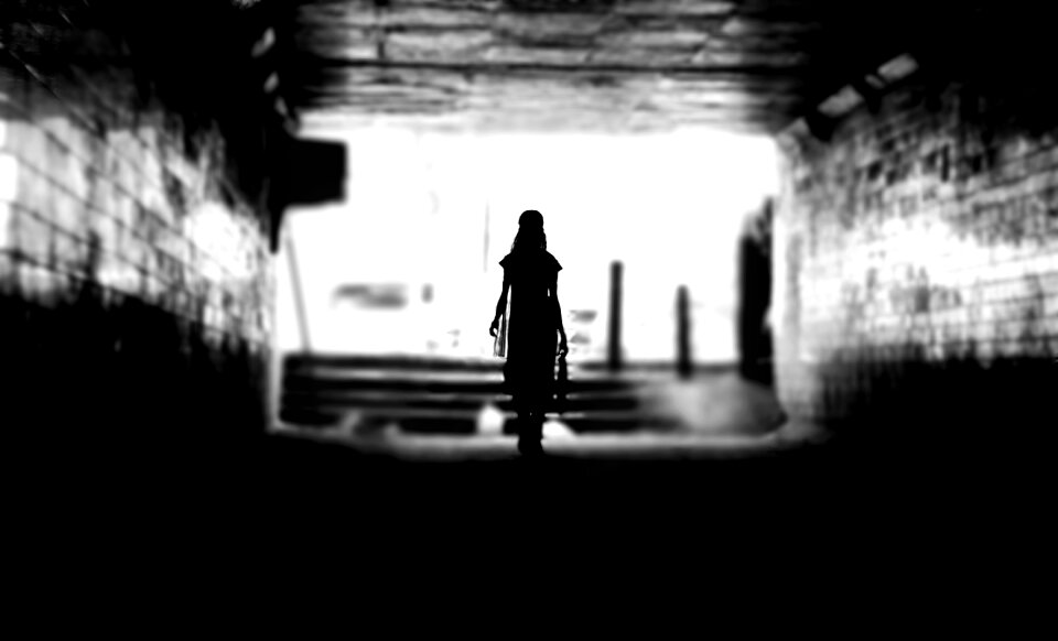 Tunnel woman black dark