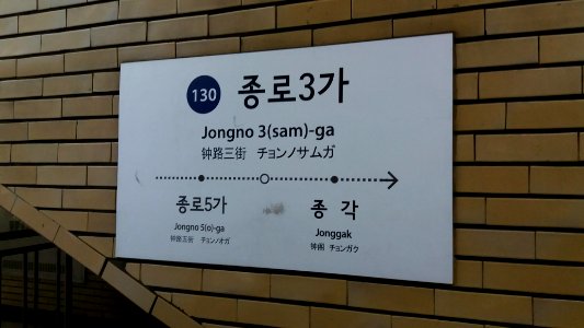 Line 1 Jongno 3-ga Station sign