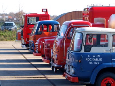 Line-up of oldtimer trucks