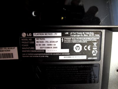 LG M2762D - mark on back side of panel cover