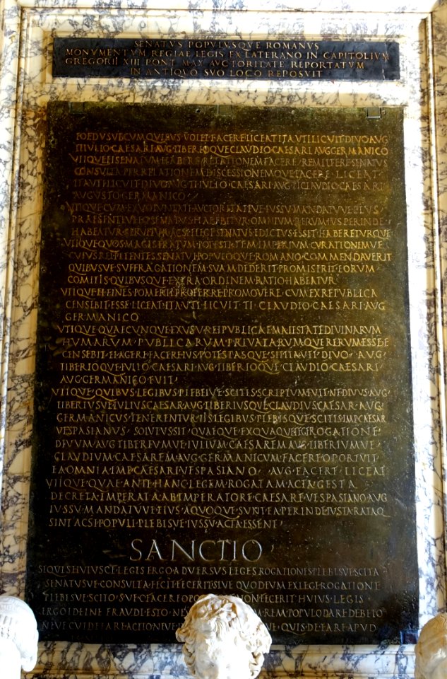 Lex de Imperio Vespasiani, inscribed with law whereby the Senate and People of Rome instated Emperor Vespasian, Roman, 69-70 AD, bronze - Musei Capitolini - Rome, Italy - DSC06069