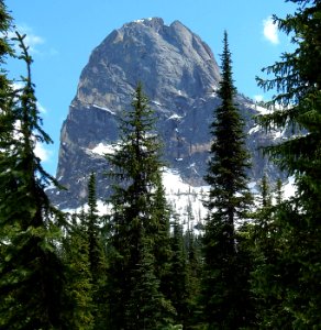 Liberty Bell Mountain through trees