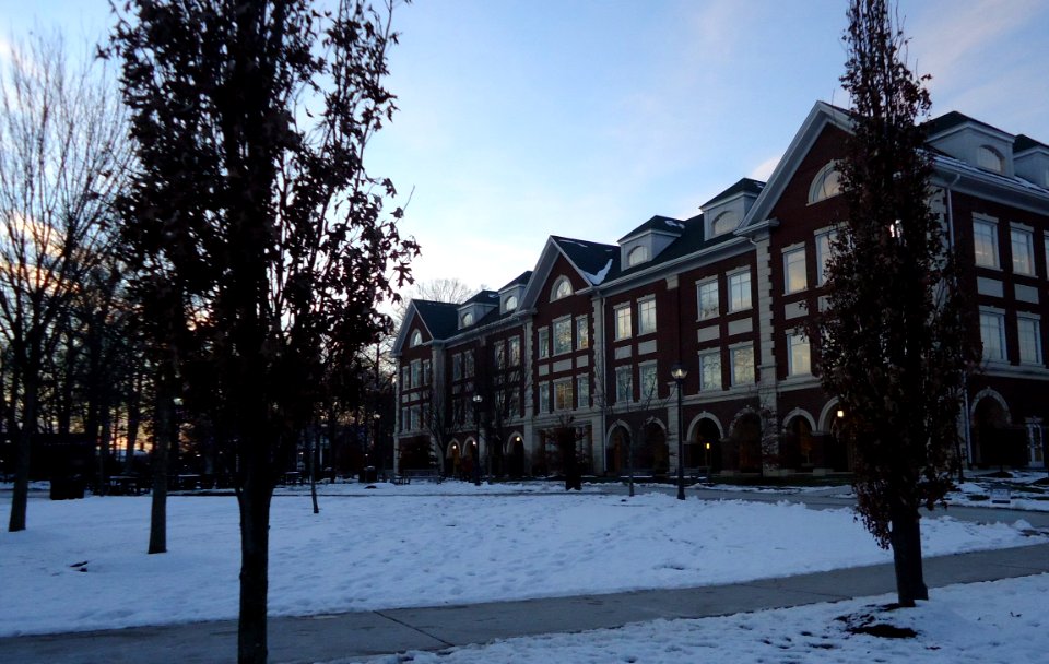 Library at The College of New Jersey December evening