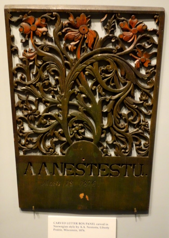 Letter box panel in Norwegian style, 1876 - Wisconsin Historical Museum - DSC03334