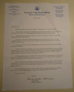 Letter from congressperson Leonard Lance to me using franking privilege