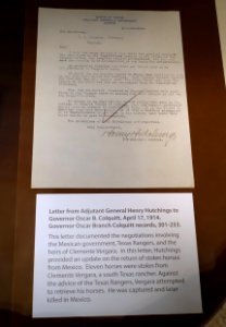 Letter from Adjutant General Henry Hutchings to Governor Oscar B. Colquitt, April 17, 1914 - Lorenzo de Zavala State Archives and Library Building - Austin, Texas - DSC08356