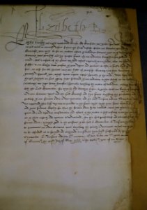 Letter from Queen Elizabeth I to George Talbot, 6th Earl of Shrewsbury, 12 May 1586, pen and ink on paper - Oak Room, Chatsworth House - Derbyshire, England - DSC03072