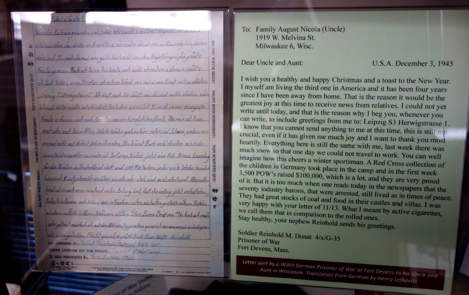 Letter sent by German prisoner of war, World War II, from Fort Devens - Fort Devens Museum - DSC07162