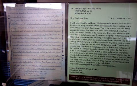 Letter sent by German prisoner of war, World War II, from Fort Devens - Fort Devens Museum - DSC07162