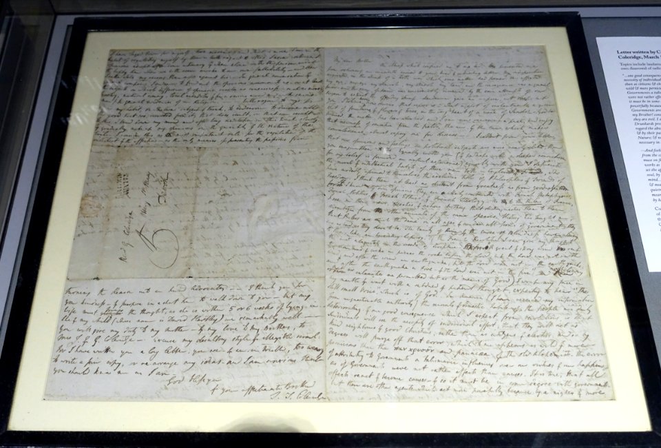 Letter written by S. T. Coleridge to his brother, Rev. George Coleridge, on March 10, 1798 - Coleridge Cottage - Nether Stowey - Somerset, England - DSC01190
