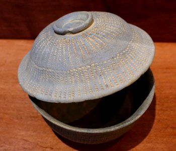 Liddled bowl with impressed design, Korea, Unified Silla, 8th-9th century, stoneware - National Museum of Natural History, United States - DSC00536