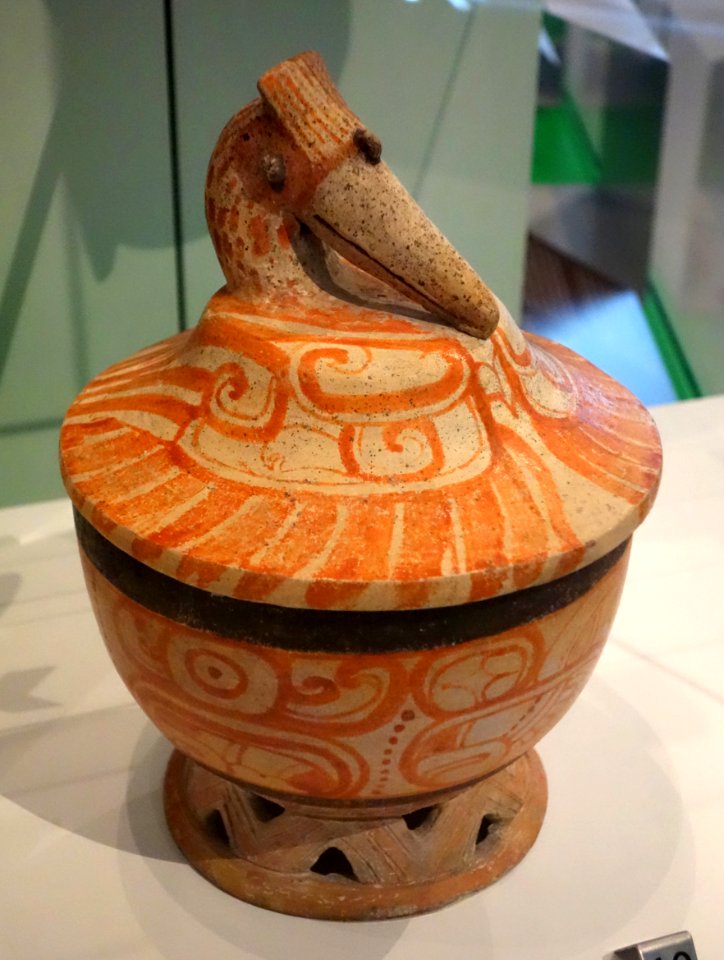 Lidded vessel depicting cormorant, vessel 2 of 2, Maya, Maya lowlands region, Early Classic Period, 250-600 AD, ceramic - Royal Ontario Museum - DSC04504