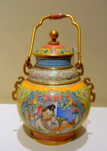 Lidded jar with lady and boy, China, Imperial Workshop, Beijing, Qianlong period, 1736-1795 AD, enamel on copper alloy, gilding - Peabody Essex Museum - DSC07955 photo