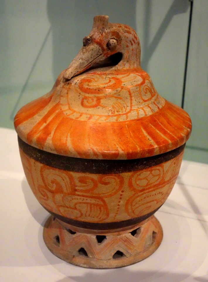 Lidded vessel depicting cormorant, vessel 1 of 2, Maya, Maya lowlands region, Early Classic Period, 250-600 AD, ceramic - Royal Ontario Museum - DSC04503