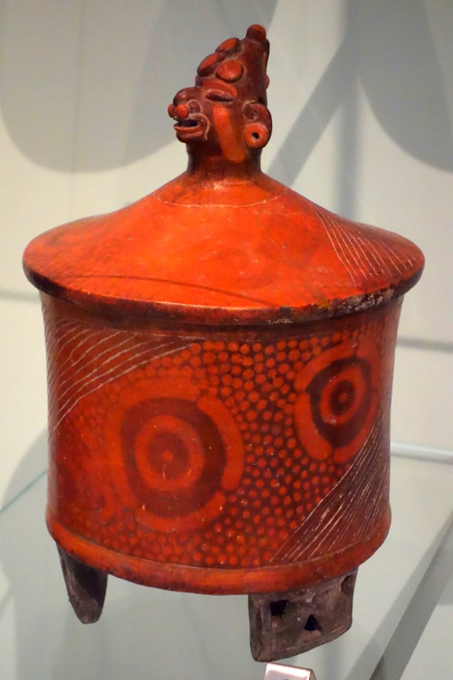 Lidded vessel depicting a royal ascension (a) recently deceased ruler, Maya, Tikal region, Guatemala, Early Classic Period, 250-600 AD, ceramic - Royal Ontario Museum - DSC04493