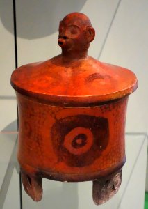 Lidded vessel depicting a royal ascension (c) spider monkey who moves the ruler's soul to night sky, Maya, Tikal region, Guatemala, Early Classic Period, 250-600 AD, ceramic - Royal Ontario Museum - DSC04499