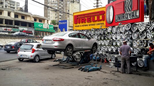 Cars repairing tires photo