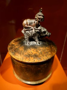 Lidded bowl with Itzamna riding a peccary, Maya, southern Maya lowlands, probably Campeche state, Mexico, c. 200-450 AD, ceramic - Dallas Museum of Art - DSC04718
