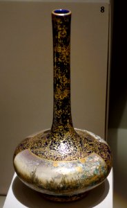 Long-neck Vase, Japan (Kyoto), Kinkozan workshop, 1870s-1920s, earthenware with overglaze and gold on dark cobalt - Chazen Museum of Art - DSC02392