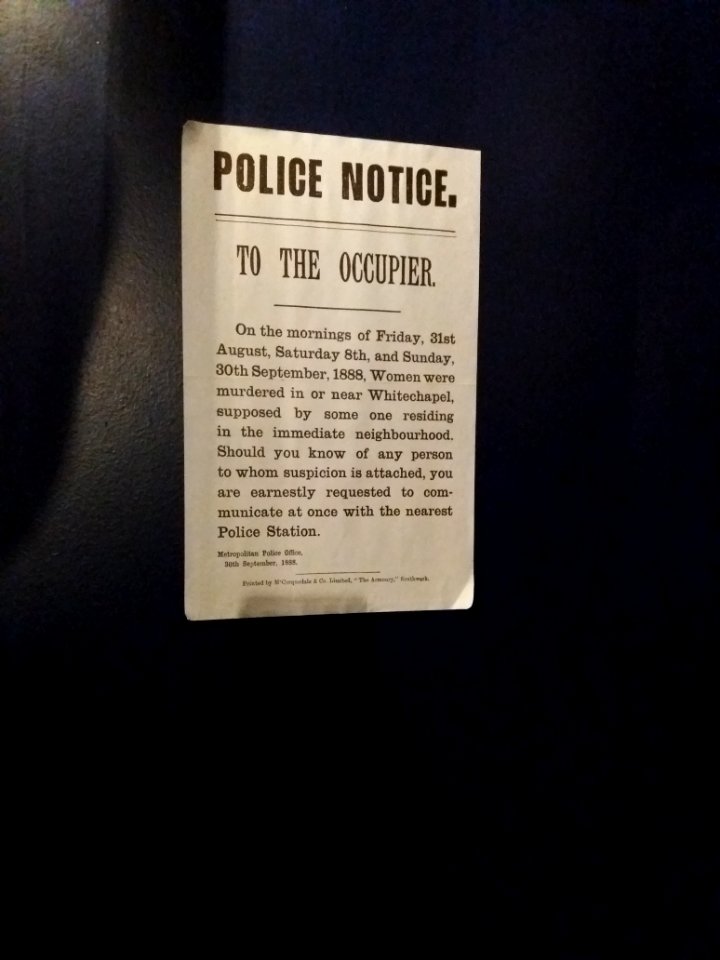 London - Jack the Ripper Museum, Police notice