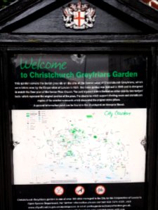 London - Christchurch Greyfriars Garden, plaque with city gardens map