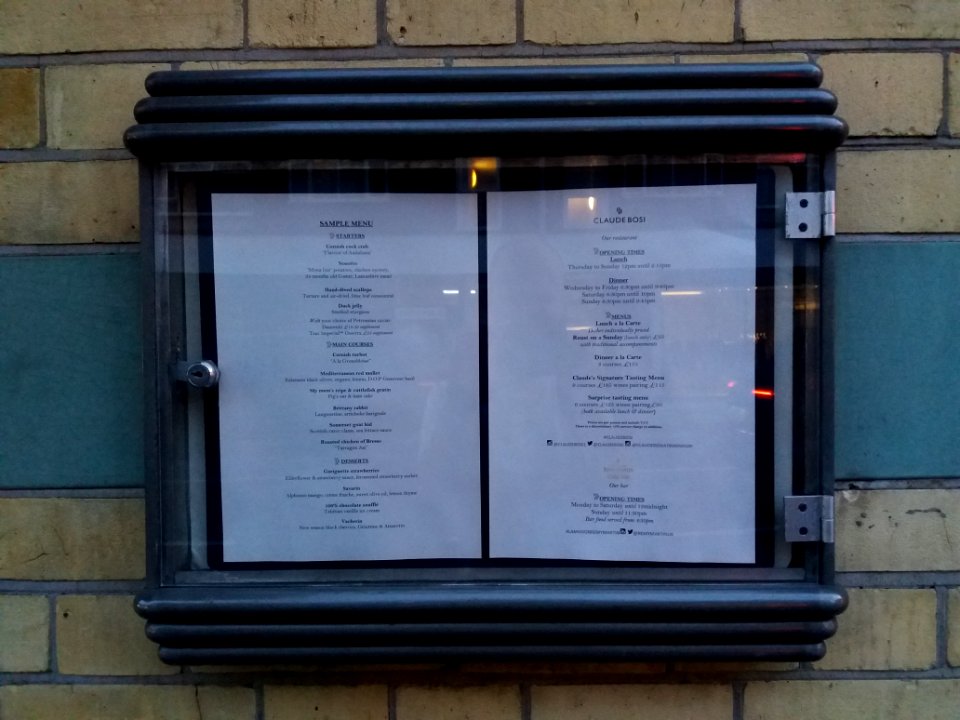 London - Fulham Road, Michelin House, menu