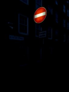 London - Elystan Street, glowing No entry sign photo