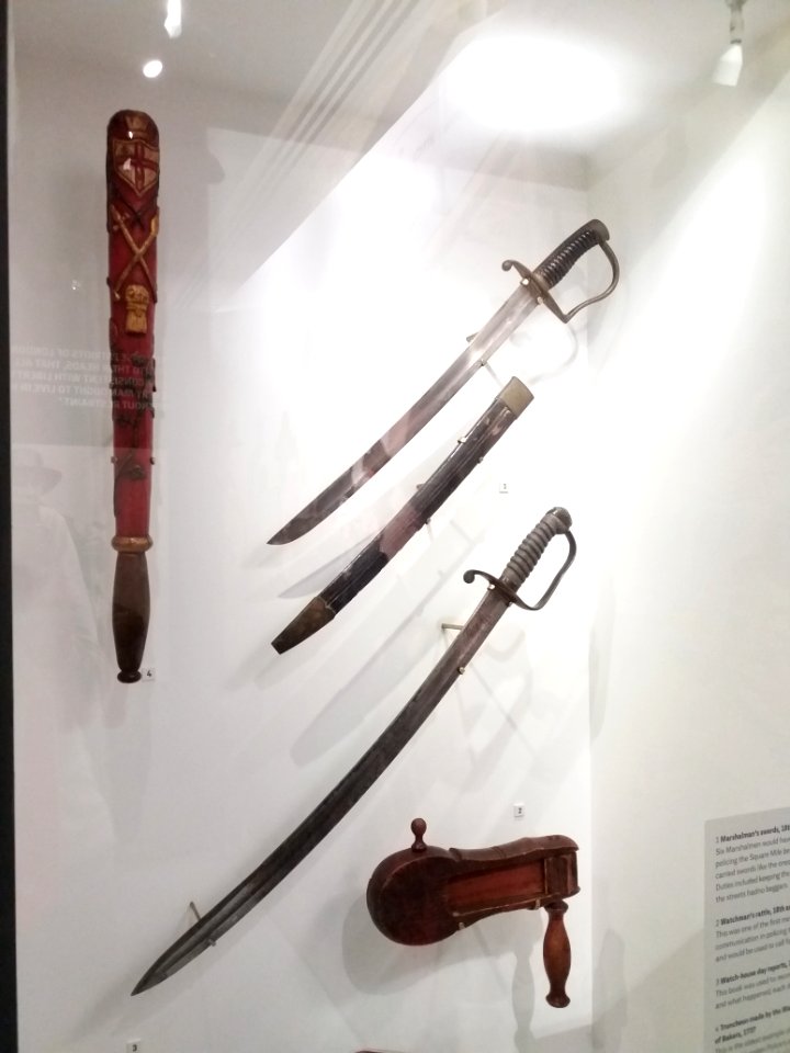 London - City of London Police Museum, swords, rattle and truncheon
