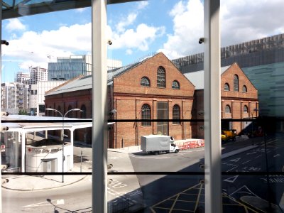 London - Westfield Shopping Centre, view of the Dimco buildings (White City bus station)