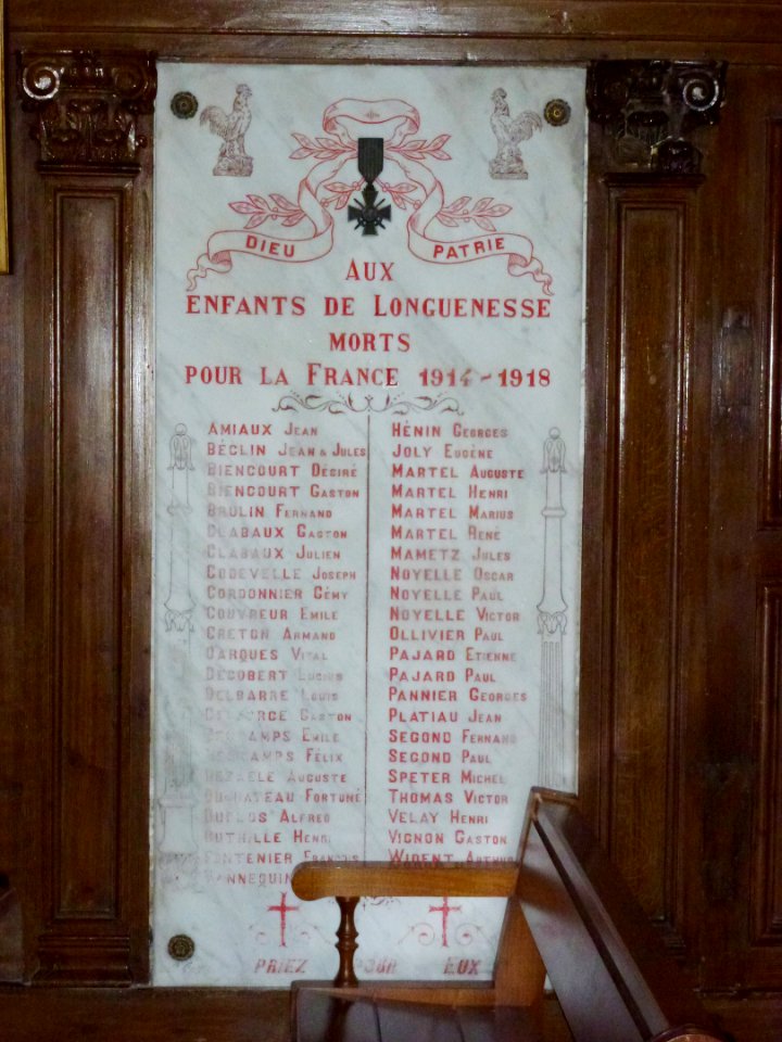 Longuenesse (Pas-de-Calais, Fr) église Saint-Quentin, plaque memorial de guerre