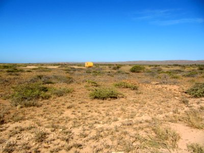 Little yellow caravan on the prairie