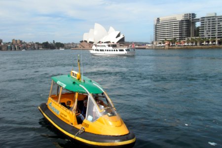 Little yellow boat in Sydney Harbour