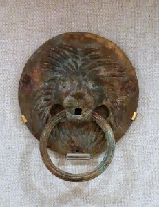 Lion head door knocker, 1 of 2, Roman, Italy, 1st century BC to 1st century AD, bronze - Spurlock Museum, UIUC - DSC05819