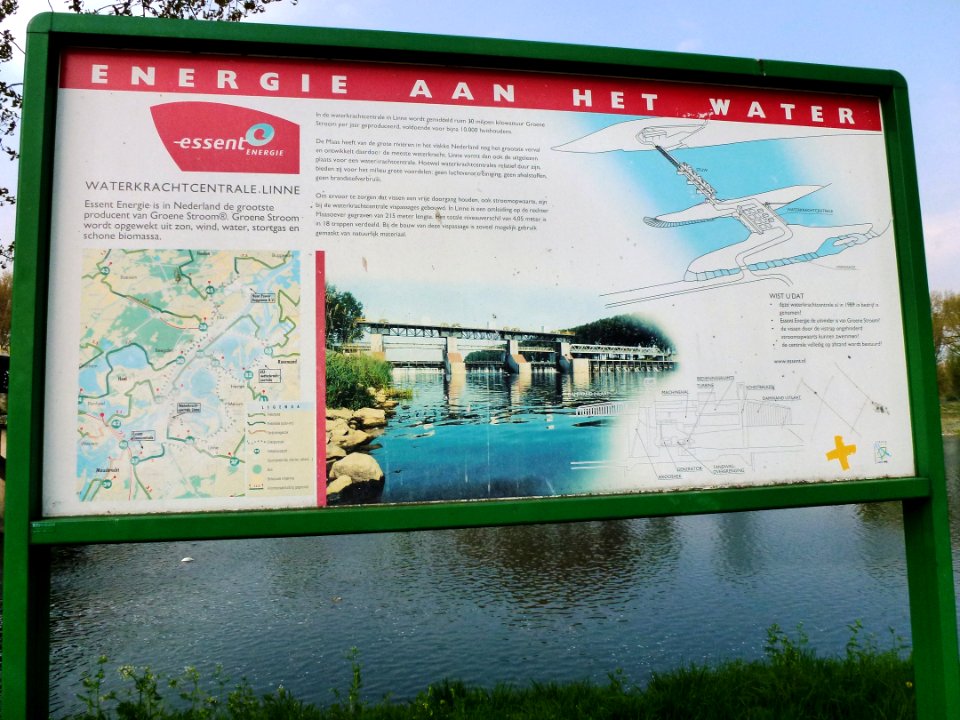Linne (Maasgouw) stuw, waterkrachtcentrale tekstbord