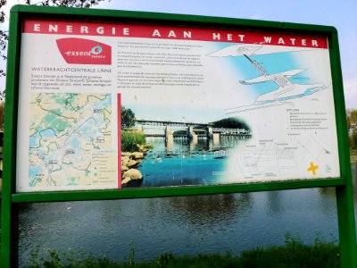 Linne (Maasgouw) stuw, waterkrachtcentrale tekstbord