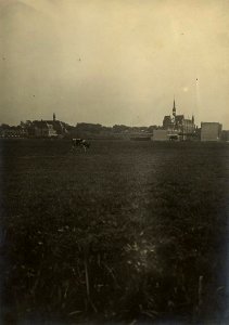 Links in de verte zien we het torentje van het ziekenhuis Sint Johannes de Deo en rechts de Heilige Hart kerk, Inventarisnummer NL-HlmNHA 1100 KNA006005401