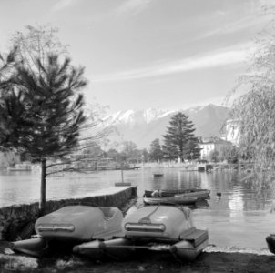 Locarno Haventje met boten en steiger, de Alpen op de achtergrond, Bestanddeelnr 254-4781