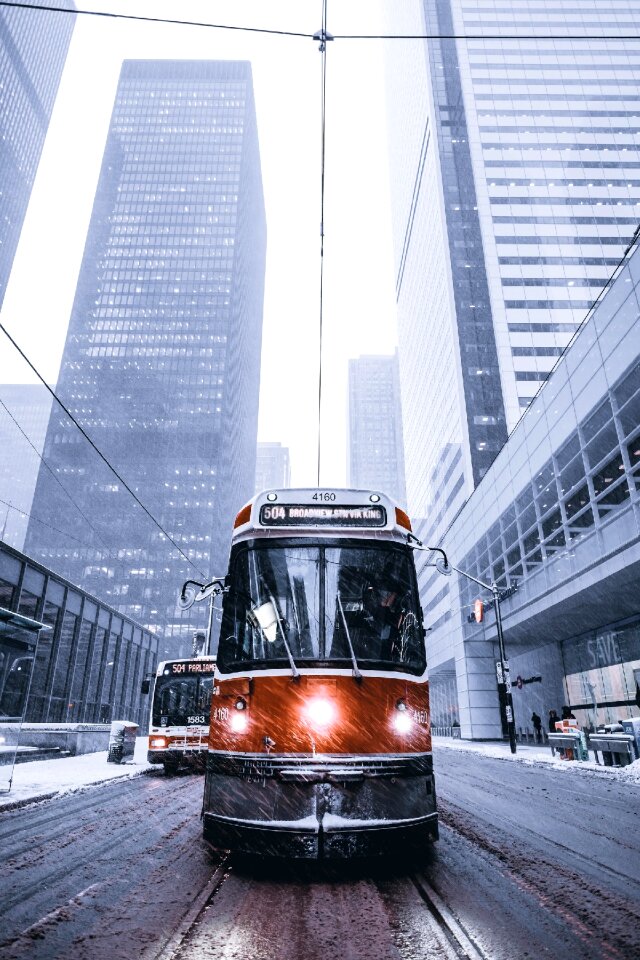 Downtown road snow