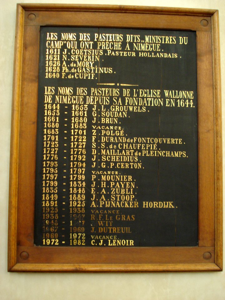 Liste des pasteurs de l'église wallonne de Nimègue